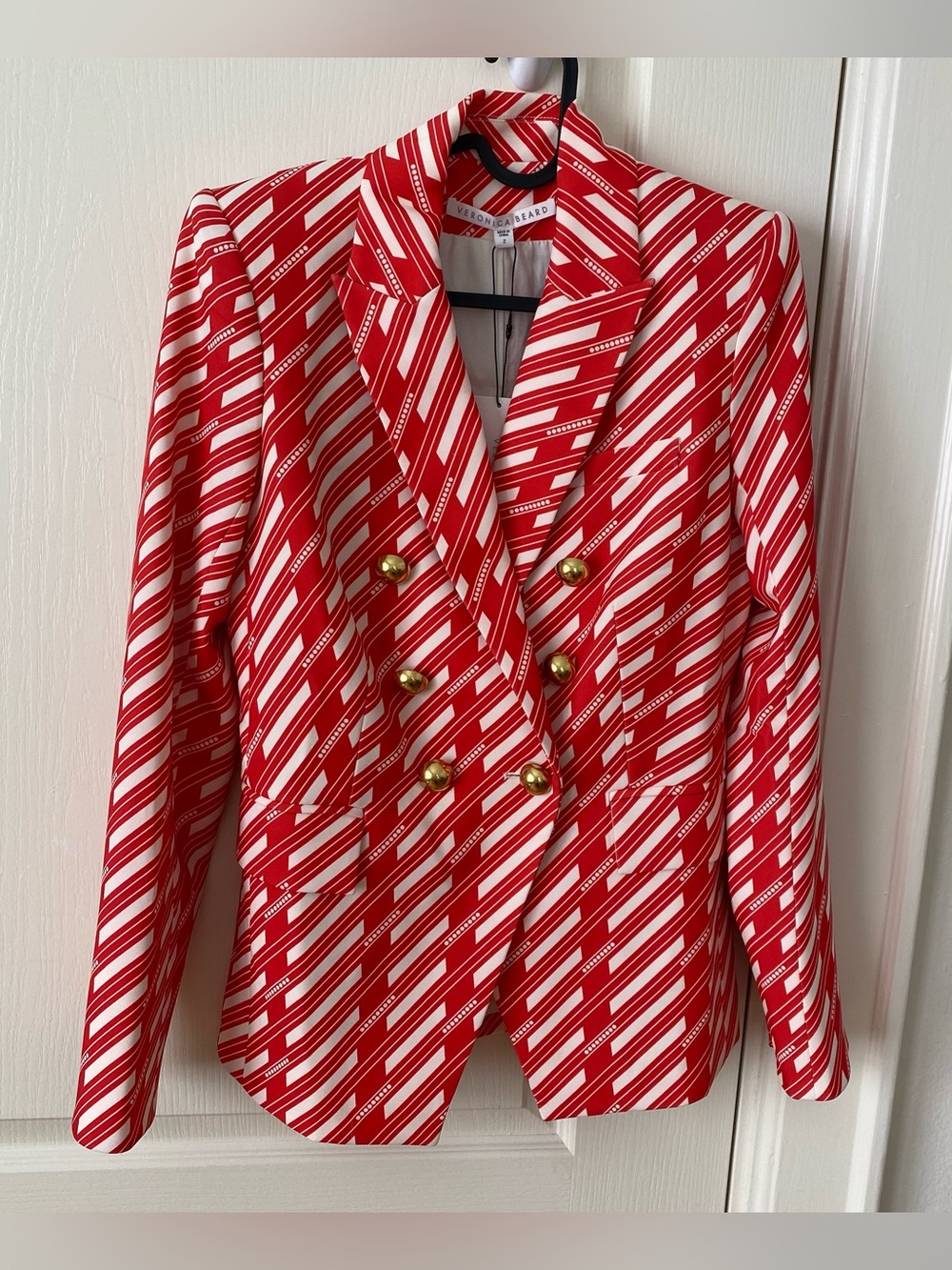 $695 NWT Veronica Beard Miller Red Cream Geometry Dickey Jacket Blazer Size 2